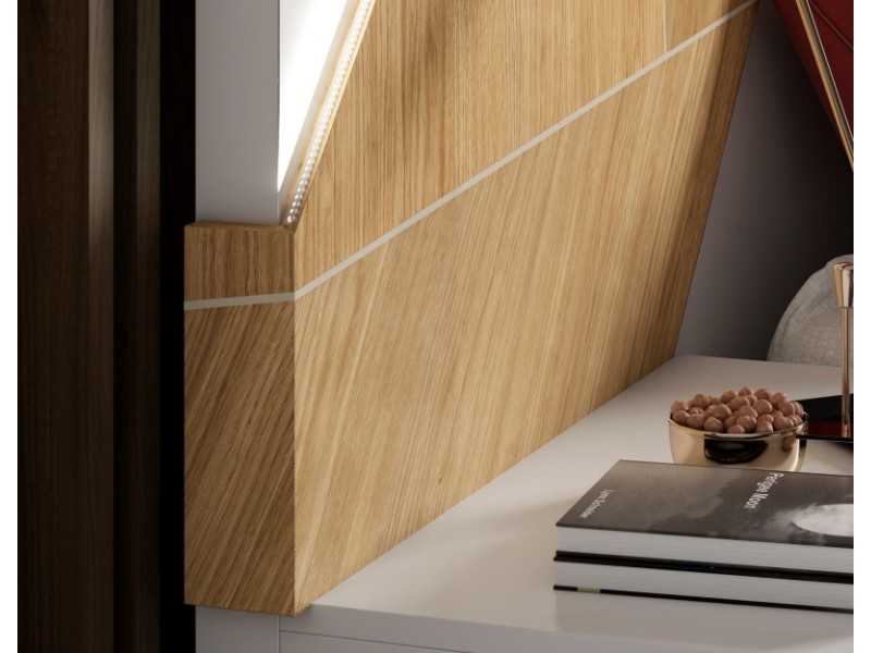 Lacquered headboard with oak marquetry details, 2-drawer tables and LED light - SUZETTE