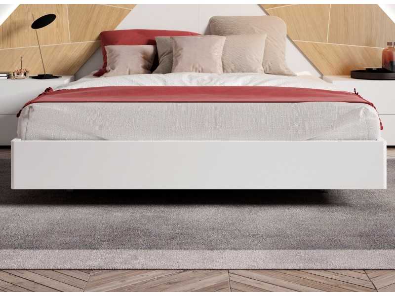 Complete lacquered bed with wood details, bedside tables with 2 drawers, suspension bed base and LED light - SUZETTE