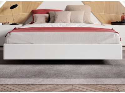 Complete lacquered bed with wood details, bedside tables with 2 drawers, suspension bed base and LED light - SUZETTE