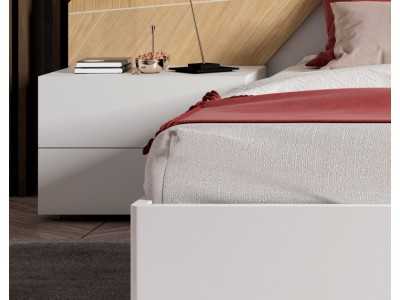 Complete lacquered bed with wood details, bedside tables with 2 drawers, suspension bed base and LED light - SUZETTE