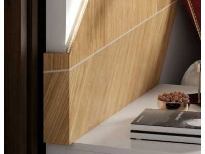 Complete lacquered bed with wood details, bedside tables with 2 drawers, suspension bed base and LED light - SUZETTE