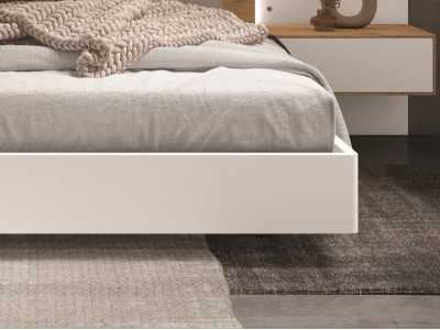 Cama completa lacada con detalles en marquetería de roble ,mesitas 2 cajones , base de cama volada y luz led - SUZETTE Cama completa lacada con detalles en marquetería de roble ,mesitas 2 cajones , base de cama volada y luz led - SUZETTE
