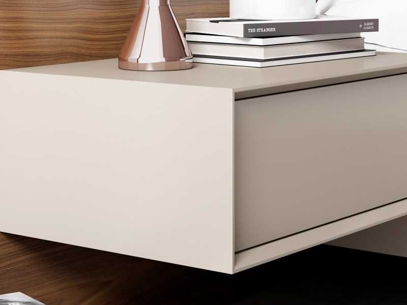 Cabecero en nogal americano con 2 mesitas de noche de 1 cajón - AIXA