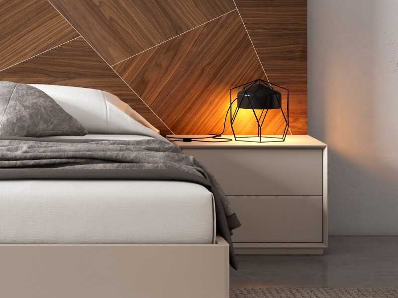 American walnut headboard with 2 1-drawer bedside tables - AIXA