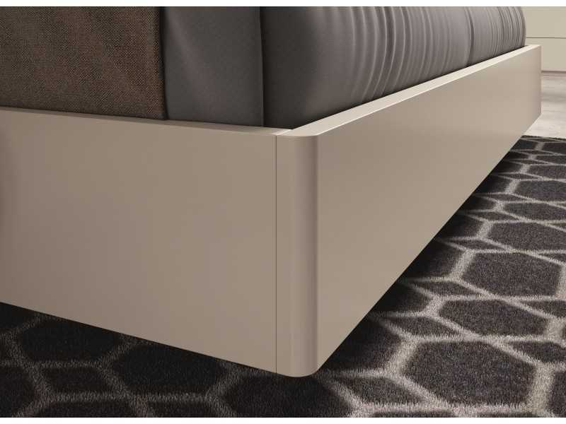 Cama completa de diseño con cabecero en nogal, 2 mesitas de noche de 1 cajón y base de cama volada y lacada - AIXA