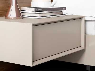 Lit design complet avec tête de lit en noyer, 2 chevets 1 tiroir et sommier laqué - AIXA