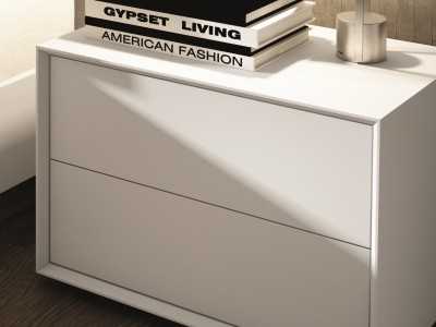 Complete designer bed with walnut headboard, 2 bedside tables 1-drawer and lacquered bed base - AIXA