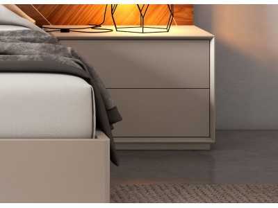 Complete designer bed with walnut headboard, 2 bedside tables 1-drawer and lacquered bed base - AIXA