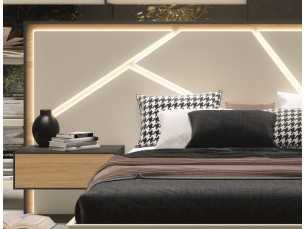 Oak headboard and lacquered ceiling lights with LED light and 1-drawer tables - LOM 2