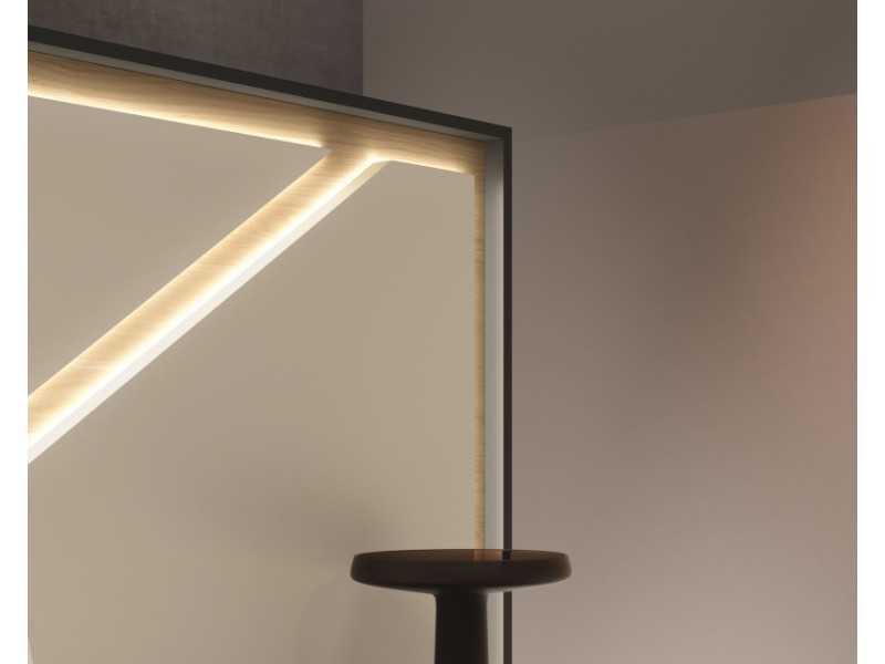 Cama completa de diseño moderno en roble y lacado con luz led, mesitas y canapé abatible - LOM