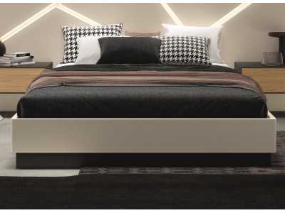 Cama completa de diseño en roble y lacados con luz led, mesitas y canapé abatible - LOM