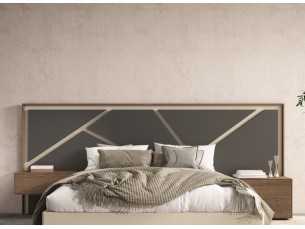 Headboard with lacquered ceilings, walnut details, LED light and 1-drawer bedside tables - FINN