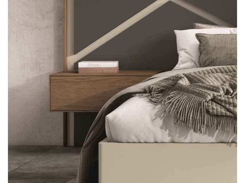 Headboard with lacquered ceilings, walnut details, LED light and 1-drawer bedside tables - FINN