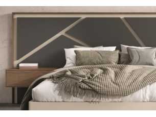 Cama completa de diseño moderno en nogal y lacado con luz led, mesitas y canapé abatible - FINN 2