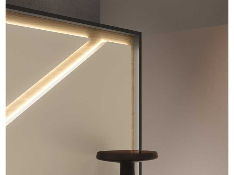 Lit complet de design moderne en noyer et laque avec lumière LED, tables de chevet et coffre de lit - FINN