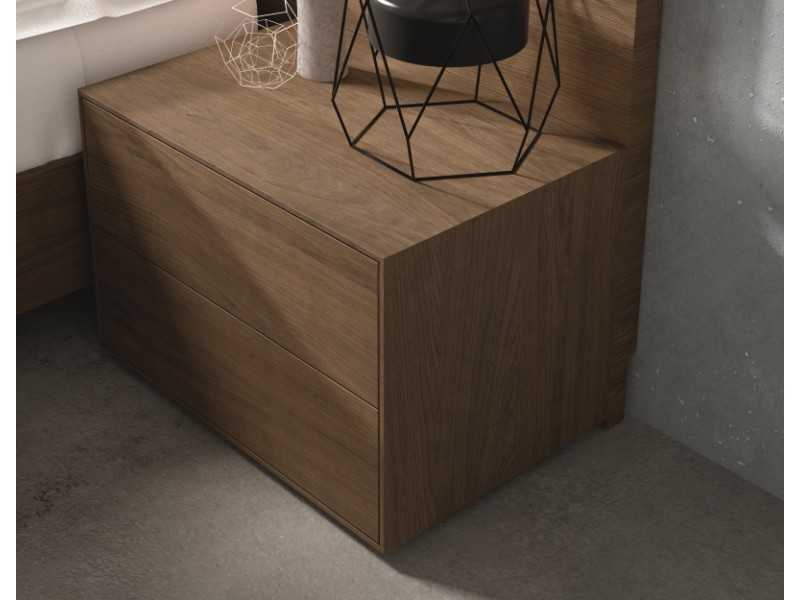 Lit complet de design moderne en noyer et laque avec lumière LED, tables de chevet et coffre de lit - FINN
