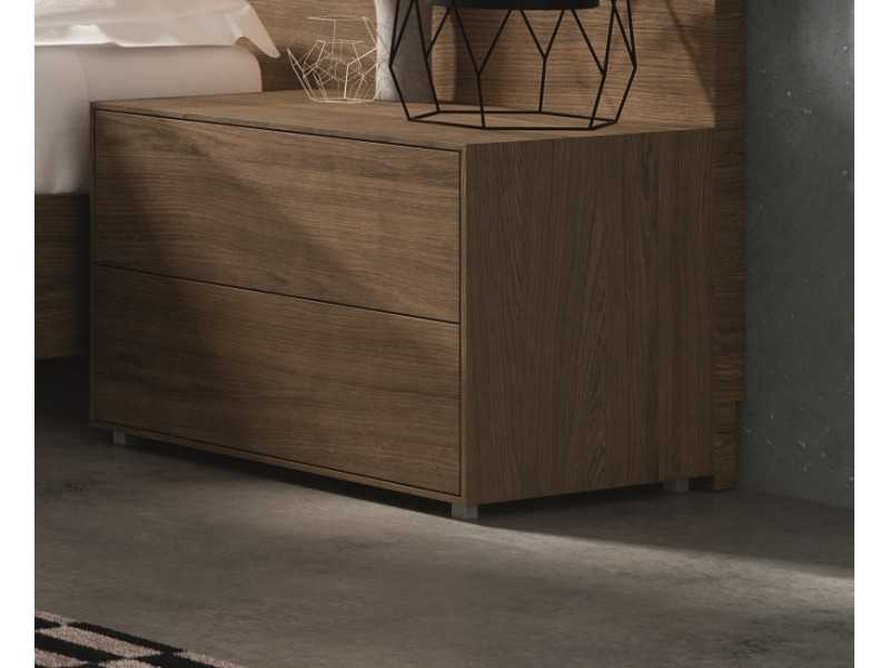 Lit complet de design moderne en noyer et laque avec lumière LED, tables de chevet et coffre de lit - FINN