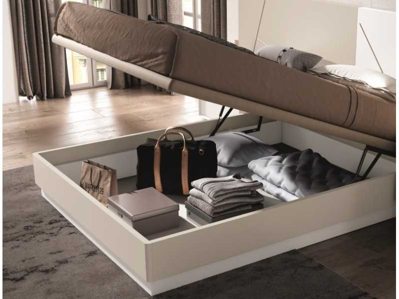 Lit double laqué design moderne avec sommier en suspension - JOHAN