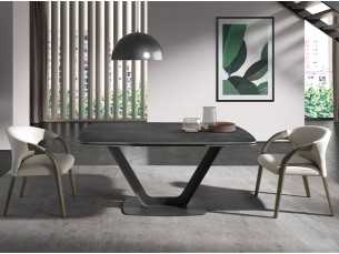 Mesa de comedor extensible con tapa porcelánico y base en acero inoxidable - EIRA