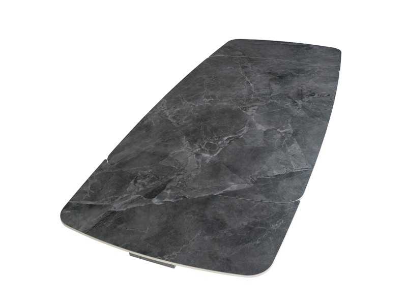 Mesa de comedor extensible con tapa porcelánico y base en acero inoxidable - EIRA