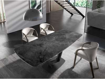 Mesa de comedor extensible con tapa porcelánico y base en acero inoxidable - EIRA