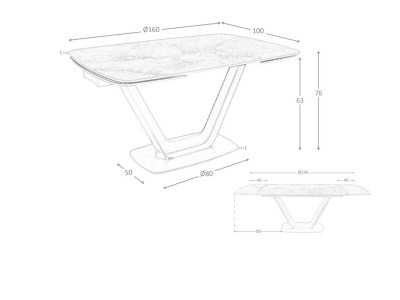 Mesa de comedor extensible con tapa porcelánico y base en acero inoxidable - EIRA