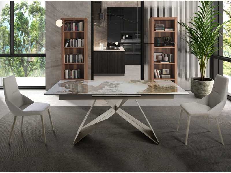 Extendable dining table with ceramic top and stainless steel base - ESVEA