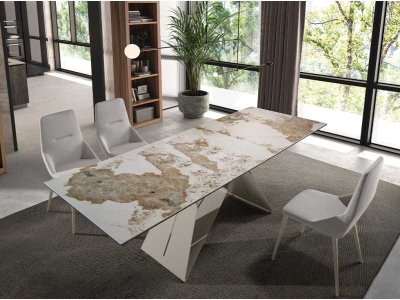 Table à manger extensible avec plateau en céramique et base en acier inoxydable - ESVEA