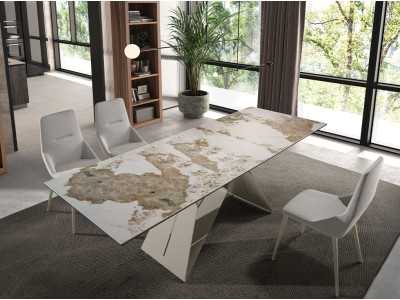 Extendable dining table with ceramic top and stainless steel base - ESVEA Extendable dining table with ceramic top and stainless steel base - ESVEA