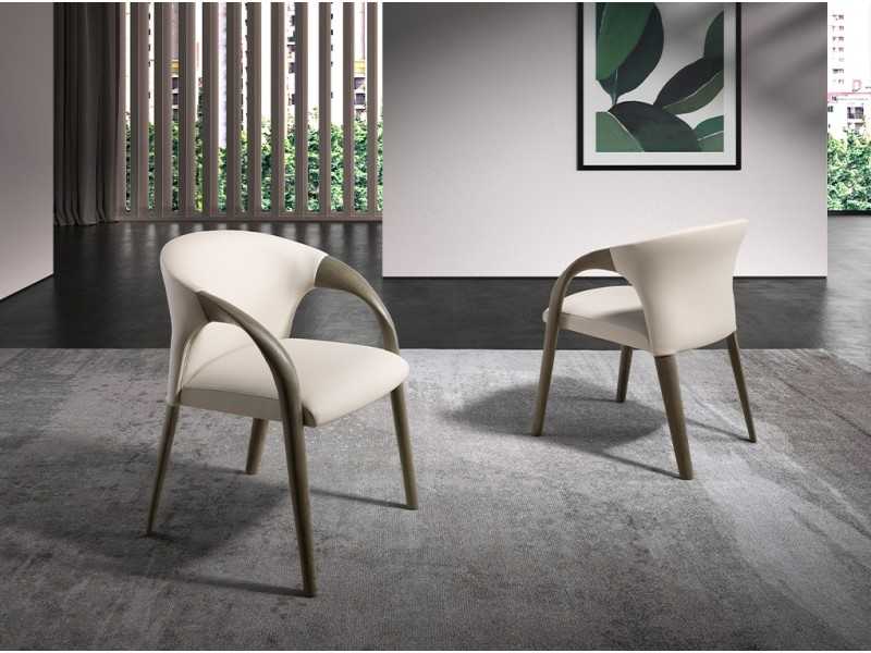 Designer chair in oak wood and synthetic leather - EIRA