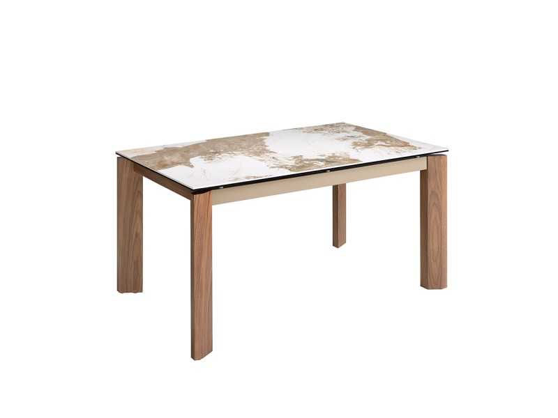 Rectangular and extendable dining table with porcelain top and walnut bases - ABAAD