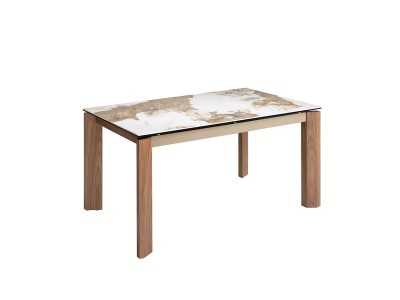 Rectangular and extendable dining table with porcelain top and walnut bases - ABAAD