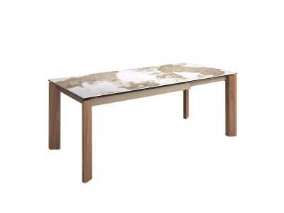 Rectangular and extendable dining table with porcelain top and walnut bases - ABAAD