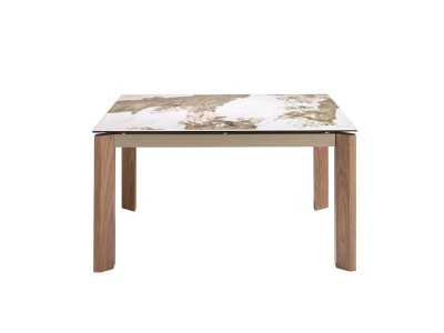 Rectangular and extendable dining table with porcelain top and walnut bases - ABAAD