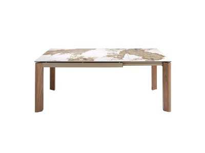 Rectangular and extendable dining table with porcelain top and walnut bases - ABAAD