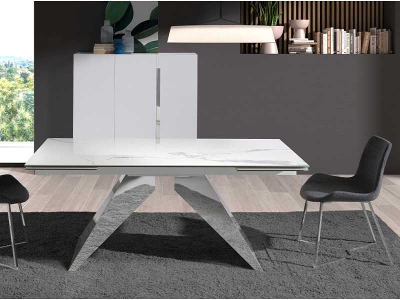 Extendable table with porcelain top and stainless steel bases - RAYAN