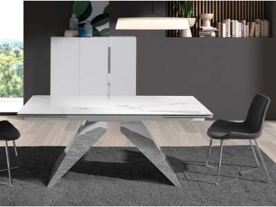Table extensible avec plateau en porcelaine et bases en acier inoxydable - RAYAN