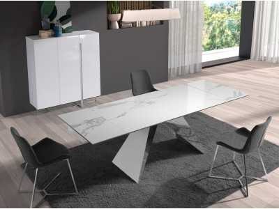 Table extensible avec plateau en porcelaine et bases en acier inoxydable - RAYAN