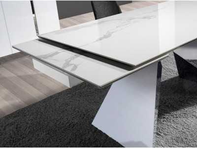 Table extensible avec plateau en porcelaine et bases en acier inoxydable - RAYAN