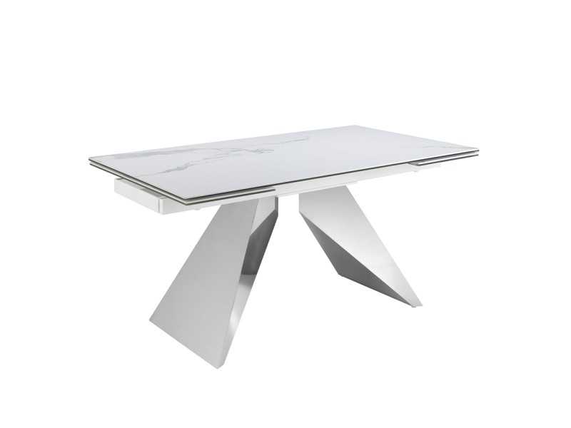 Table extensible avec plateau en porcelaine et bases en acier inoxydable - RAYAN
