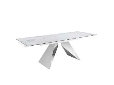 Table extensible avec plateau en porcelaine et bases en acier inoxydable - RAYAN