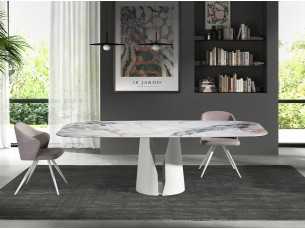 Fixed table with oval porcelain top and white lacquered steel base - WALID