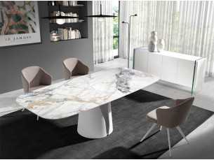 Fixed table with oval porcelain top and white lacquered steel base - WALID 2