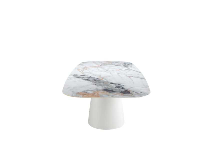 Fixed table with oval porcelain top and white lacquered steel base - WALID