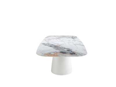 Table fixe avec plateau ovale en porcelaine et piètement en acier laqué blanc - WALID