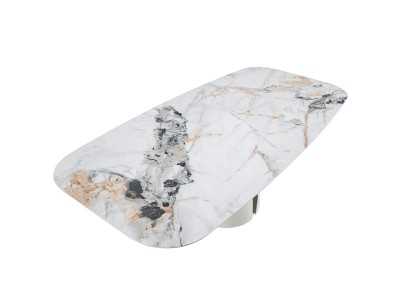 Mesa fija con tapa ovalada en porcelánico y base en acero lacado blanco - WALID