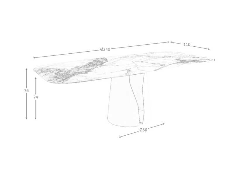 Mesa fija con tapa ovalada en porcelánico y base en acero lacado blanco - WALID