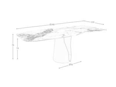 Mesa fija con tapa ovalada en porcelánico y base en acero lacado blanco - WALID