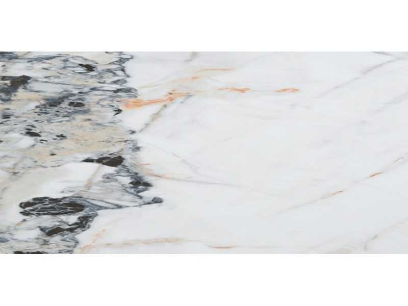 Fixed table with oval porcelain top and white lacquered steel base - WALID