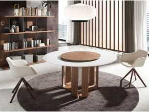 Round table with porcelain top and walnut bases - AMARANTA